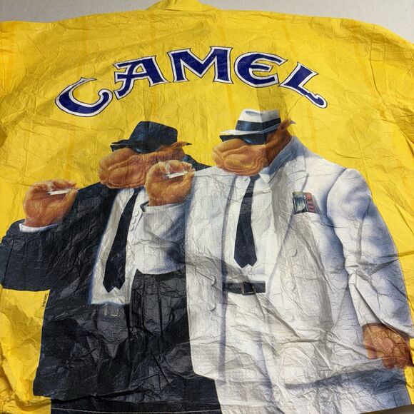 VTG 1992 JOE CAMEL Cigarettes Yellow Windbreaker Jacket Coat Size XL 90s - Picture 2 of 9